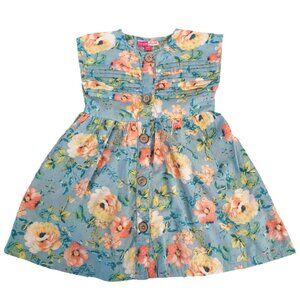 Penelope Mack Blue Floral Baby Dress – Button-Front Sleeveless Dress, Size 24M